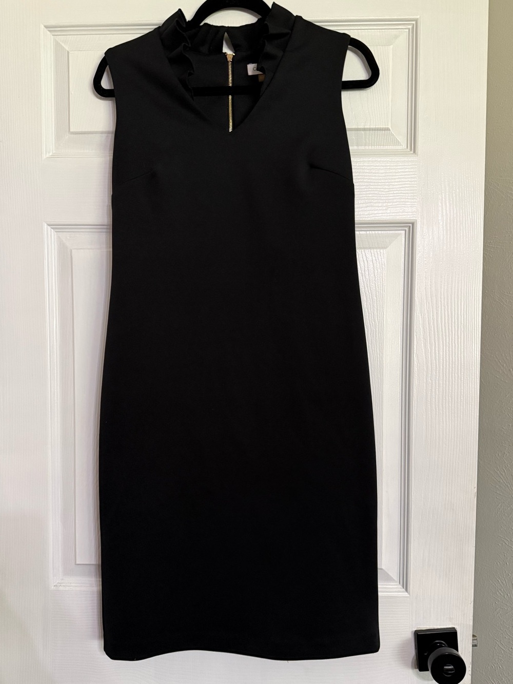 Calvin Klein Black Sleeveless Ruffle Collar Sheath Dress